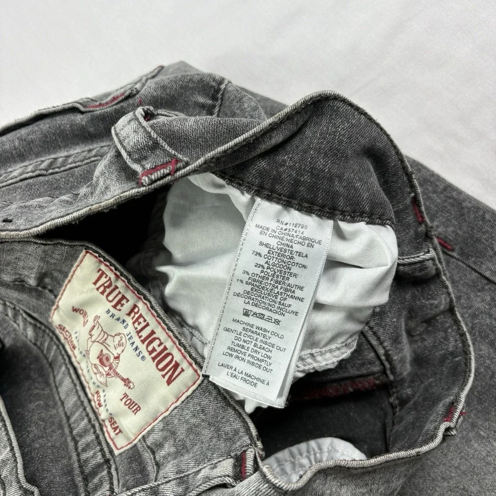 True Religion Jeans Mens 30x33 Gray Ricky Relaxed Straight Stretch Denim